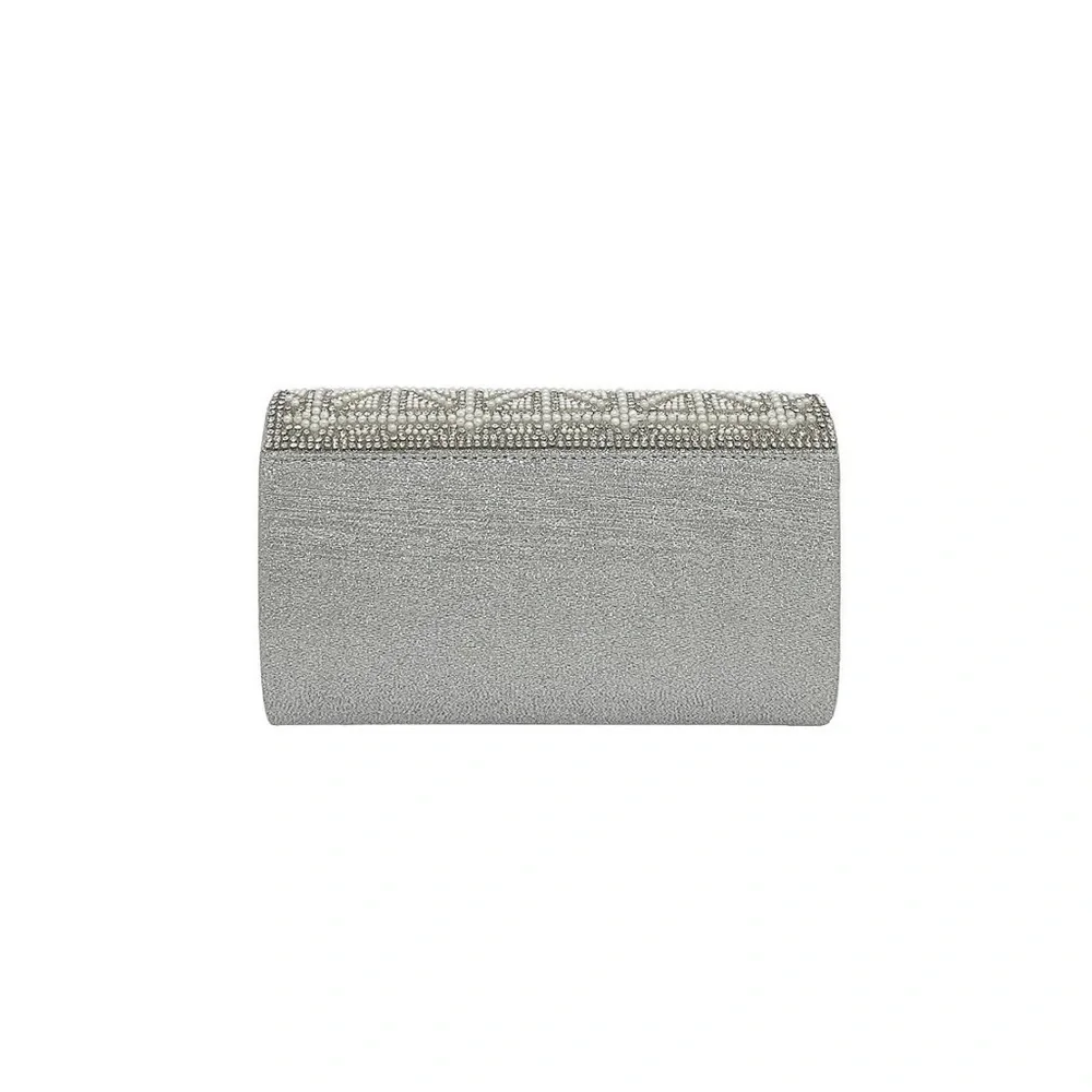 LA Regale Imitation Pearl Grid Flap Clutch